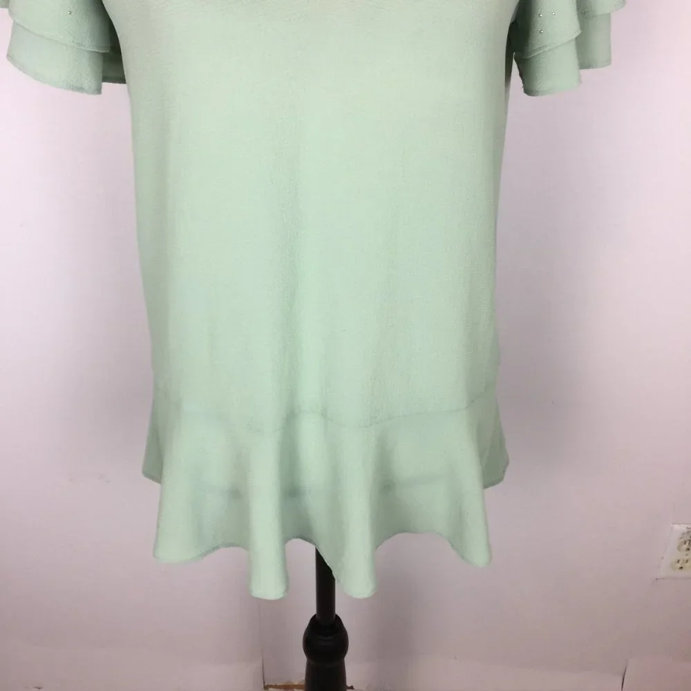 Michael Kors Peplum Blouse Top Size S Womans Green V-Neck Layered Flutter Sleeve - Picture 4 of 12